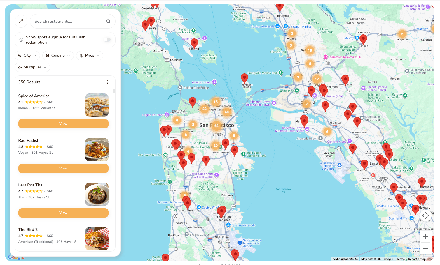 Bilt Dining Restaurants Map preview