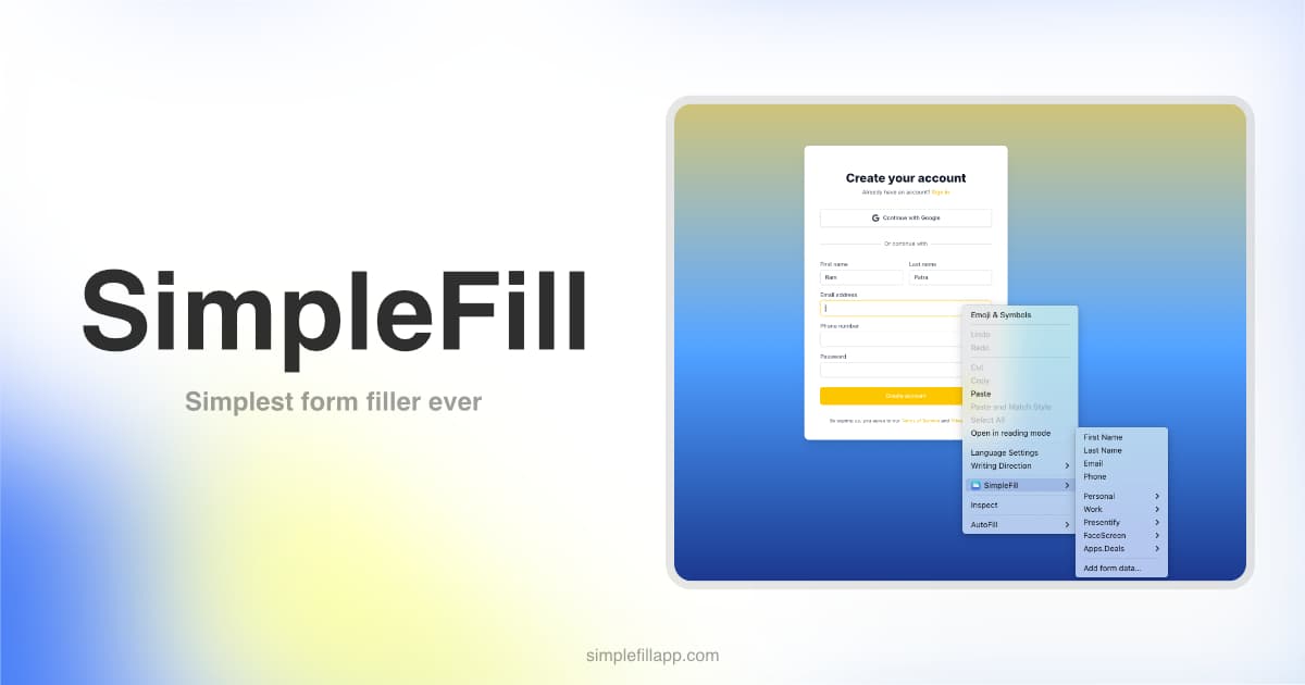 SimpleFill - Auto Form filler preview